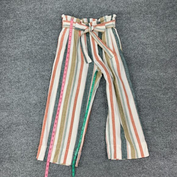 Madewell Huston Crop Pant Womens S Multi Stripe Linen Blend Tie Waist Pull On - Picture 6 of 14